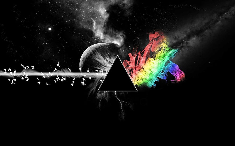 Pink Floyd Dark Side of the Moon Prism with Rainbow Light and Space Nebula HD wallpaper