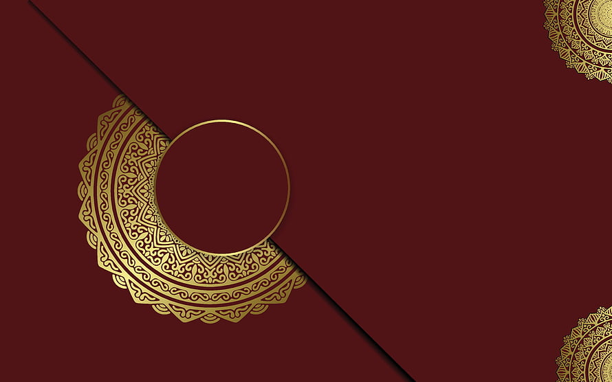 Elegant Gold Mandala Ornament on Deep Maroon Background for Wedding Invitations HD wallpaper