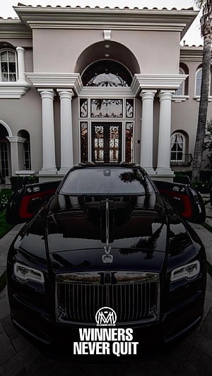 Black Rolls-Royce Cullinan with open doors parked in front of a luxury mansion, Millionaire Lifestyle , billionaire lifestyle HD phone wallpaper