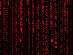 Red Matrix Typography Wallpaper with Vertical Japanese and English Text HD wallpaper