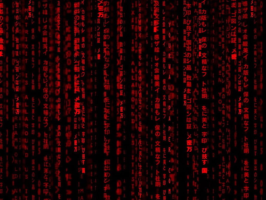 Red Matrix Typography Wallpaper with Vertical Japanese and English Text HD wallpaper