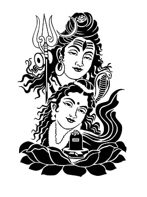 Lord Shiva and Parvati Black and White Tattoo Design with Lotus and Trishul HD phone wallpaper
