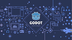 Godot Game Engine 3.0 Logo with Tech Icons on Dark Blue Background HD wallpaper