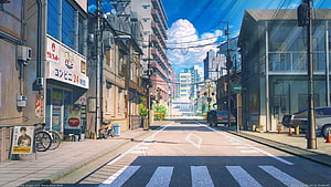 Sunny Japanese Street Scene Anime Background With Convenience Store HD wallpaper