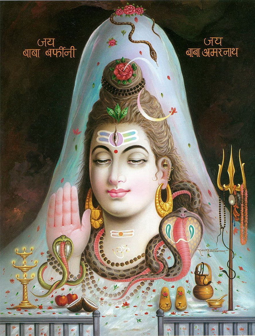 Baba Baidyanath Jyotirlinga Hindu Deity Portrait With Trishul And Snakes HD phone wallpaper