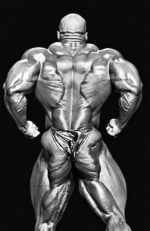 Ronnie Coleman Back View Bodybuilding Pose Black and White Studio Portrait, Ronnie Coleman HD phone wallpaper
