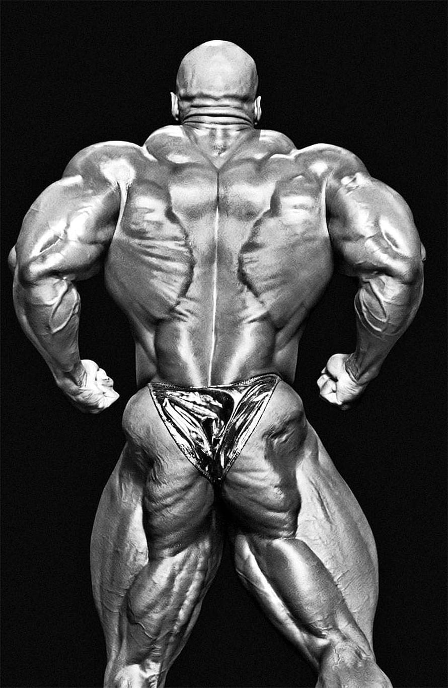 Ronnie Coleman Back View Bodybuilding Pose Black and White Studio Portrait, Ronnie Coleman HD phone wallpaper