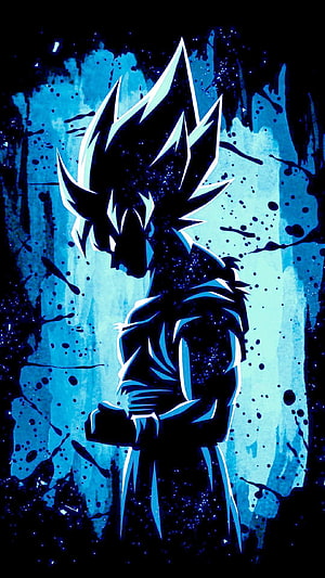 Goku Super Saiyan Blue Silhouette with Ink Splatter Background HD phone wallpaper