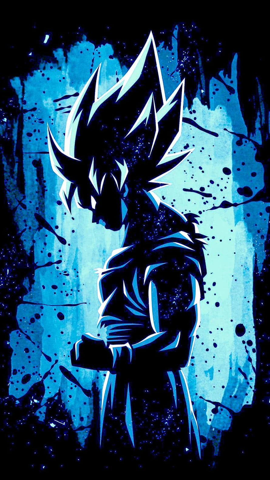 Goku Super Saiyan Blue Silhouette with Ink Splatter Background HD phone wallpaper