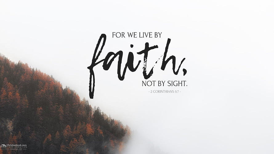 Inspirational Bible Verse Wallpaper Featuring Misty Autumn Forest and Faith Quote HD wallpaper