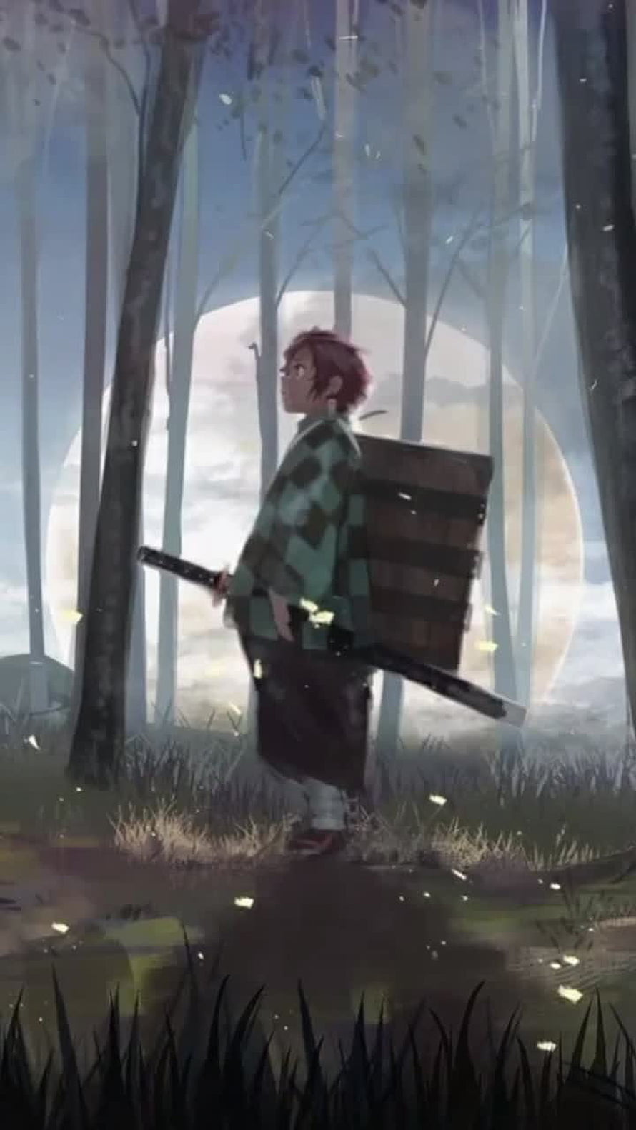 Tanjiro Kamado from Demon Slayer Walking Through a Misty Forest at Night HD phone wallpaper