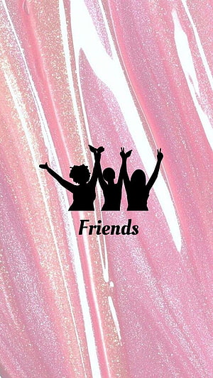 Pink Glittery Friendship Silhouette with Raised Hands and Peace Signs HD phone wallpaper
