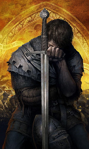 Kingdom Come Deliverance Knight Kneeling in Prayer with Sword HD phone wallpaper
