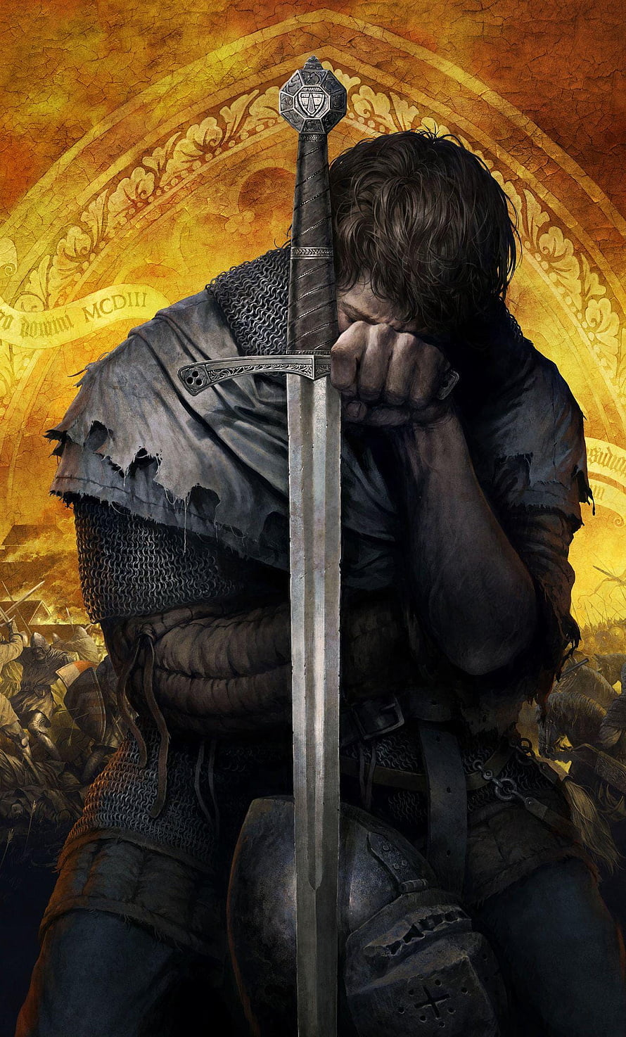 Kingdom Come Deliverance Knight Kneeling in Prayer with Sword HD phone wallpaper
