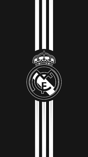 Real Madrid CF Logo with Adidas Stripes on Black Background HD phone wallpaper