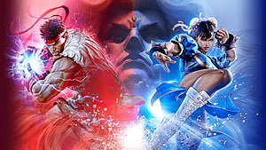Street Fighter V Ryu and Chun-Li Dynamic Fighting Artwork HD wallpaper