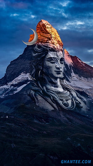 Lord Shiva and Parvati on Mount Kailash with Crescent Moon HD phone wallpaper