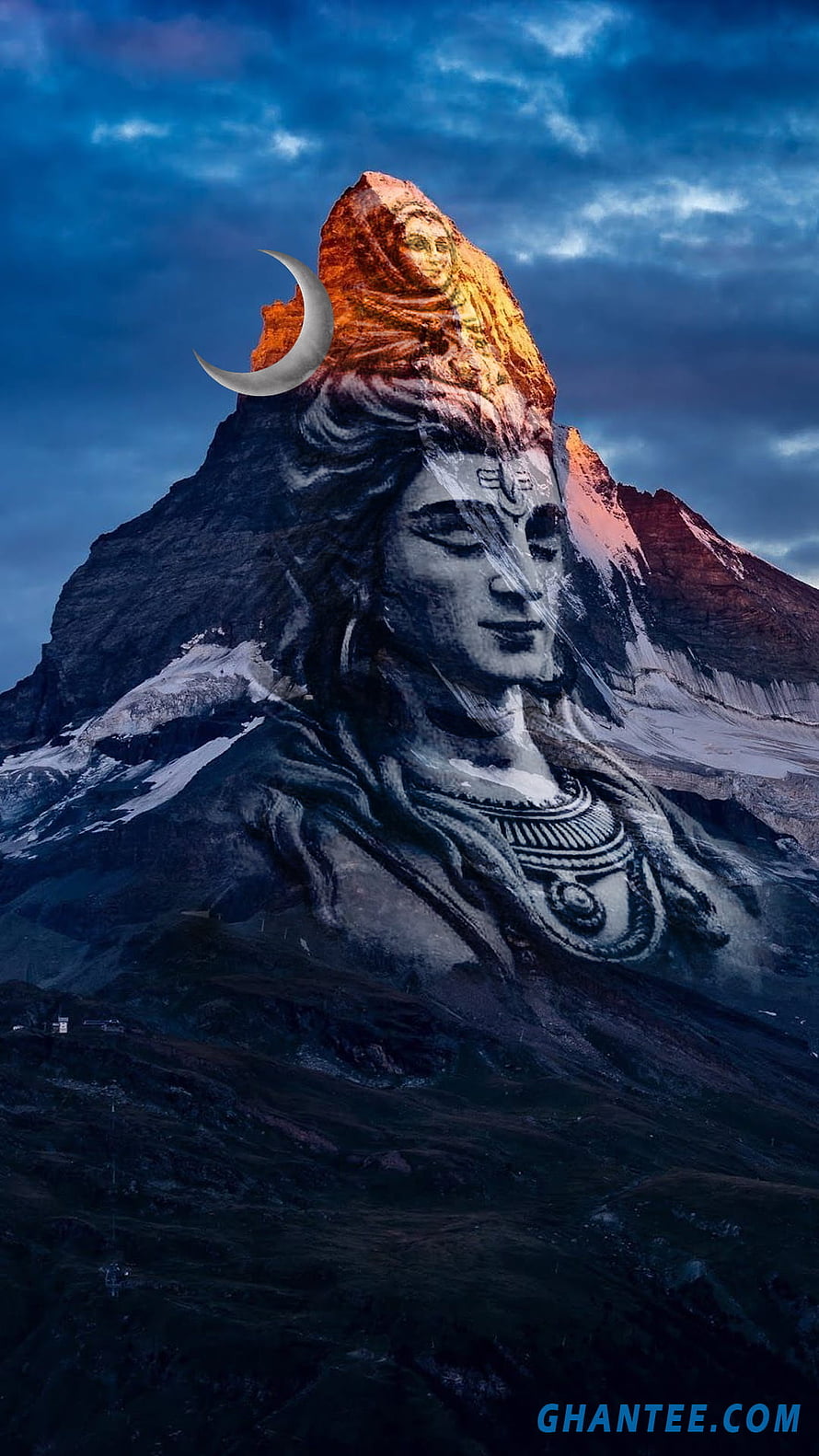 Lord Shiva and Parvati on Mount Kailash with Crescent Moon HD phone wallpaper