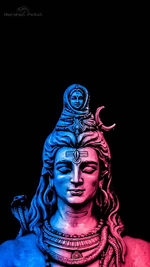 Statue of Lord Shiva with Blue and Pink Lighting, Hindu Deity Art HD phone wallpaper