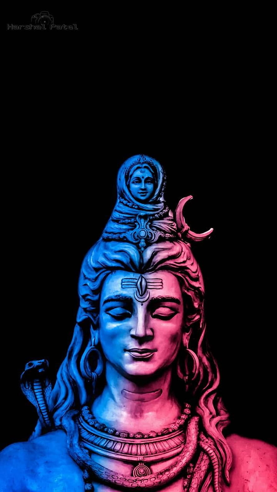 Statue of Lord Shiva with Blue and Pink Lighting, Hindu Deity Art HD phone wallpaper
