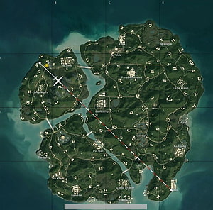 PUBG Sanhok Island Map with Grid Coordinates and Route Markers HD wallpaper