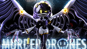 Murder Drones V 01 3D Render with Mechanical Wings and Glowing Eyes HD wallpaper