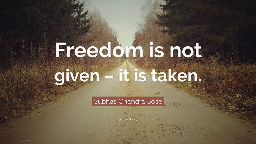 Subhas Chandra Bose Freedom Quote on a Forest Road HD wallpaper