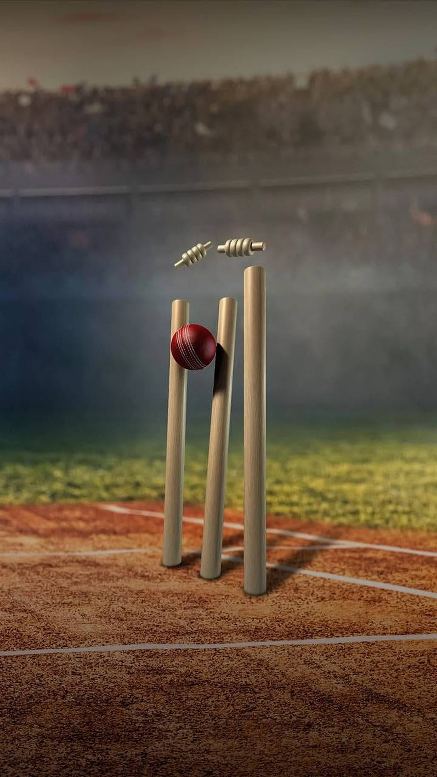 Cricket Ball Hitting Stumps and Bails on Pitch HD phone wallpaper