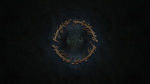 Lord of the Rings Elvish Script and Tree of Life Emblem on Dark Textured Background HD wallpaper