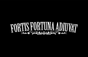 Fortis Fortuna Adiuvat Latin Motto Typography with Ornamental Flourish on Black Background HD wallpaper