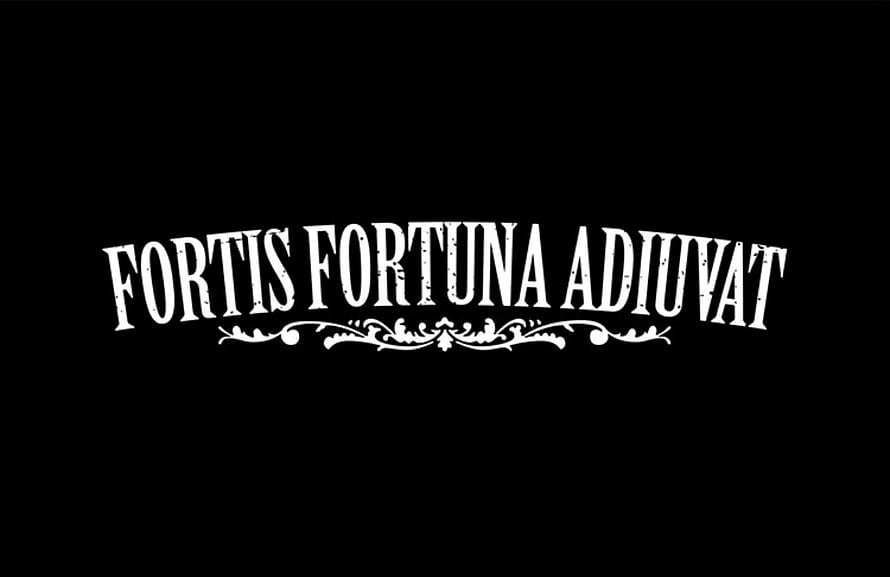 Fortis Fortuna Adiuvat Latin Motto Typography with Ornamental Flourish on Black Background HD wallpaper