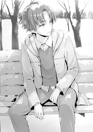 Ayanokoji Kiyotaka Sitting on a Park Bench in a Grayscale Anime Illustration HD phone wallpaper
