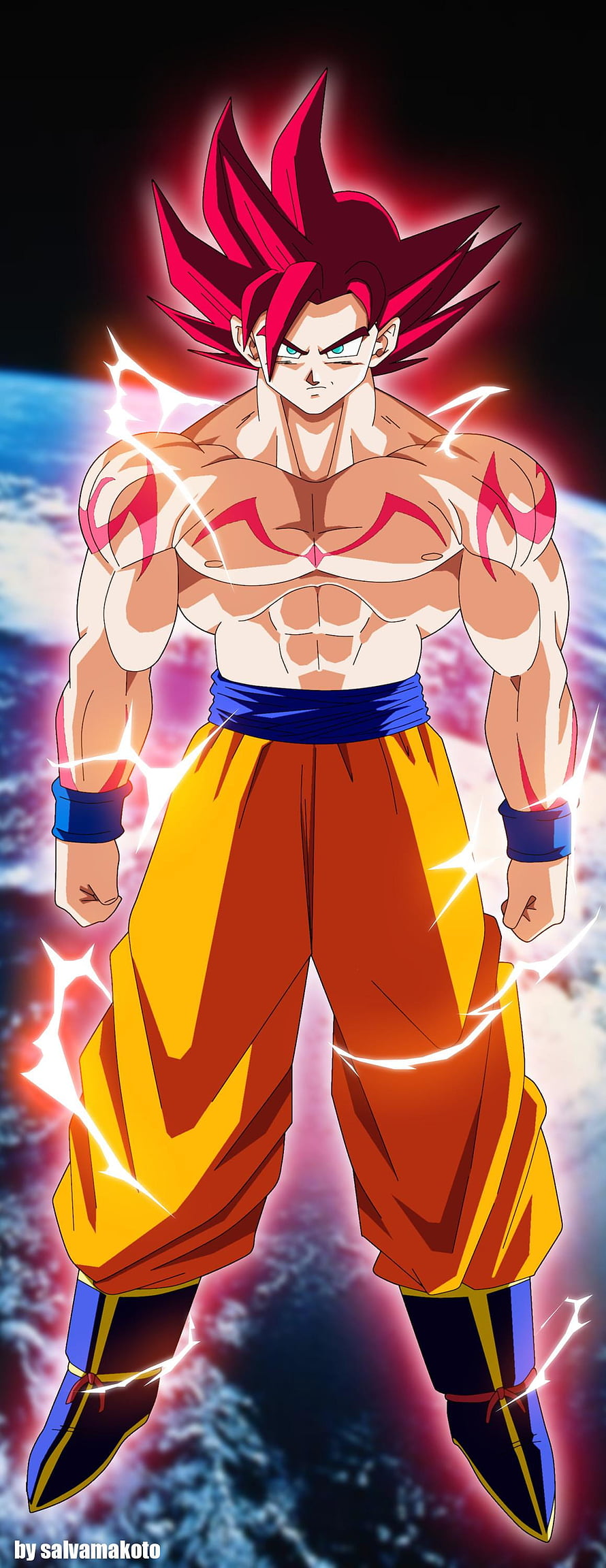 Goku Super Saiyan God Anime Character with Red Hair and Energy Aura HD phone wallpaper