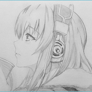 Anime Girl Pencil Sketch with Futuristic Headset and Long Hair HD phone wallpaper