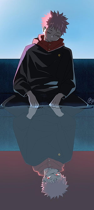 Yuji Itadori Sitting in Reflection Anime Artwork HD phone wallpaper