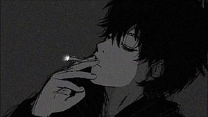 Dark Anime Boy Smoking Cigarette With Glowing Ember In Moody Monochrome Style HD wallpaper