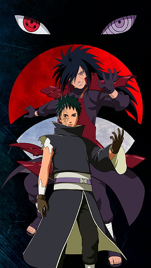 Madara Uchiha and Hashirama Senju anime wallpaper featuring Sharingan and Rinnegan eyes HD phone wallpaper