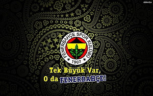 Fenerbahce Spor Kulubu logo on dark paisley background with yellow and blue text HD wallpaper