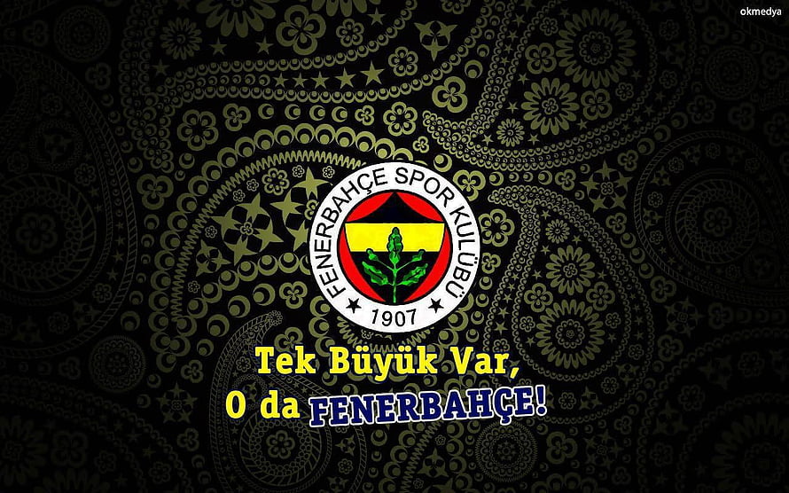 Fenerbahce Spor Kulubu logo on dark paisley background with yellow and blue text HD wallpaper