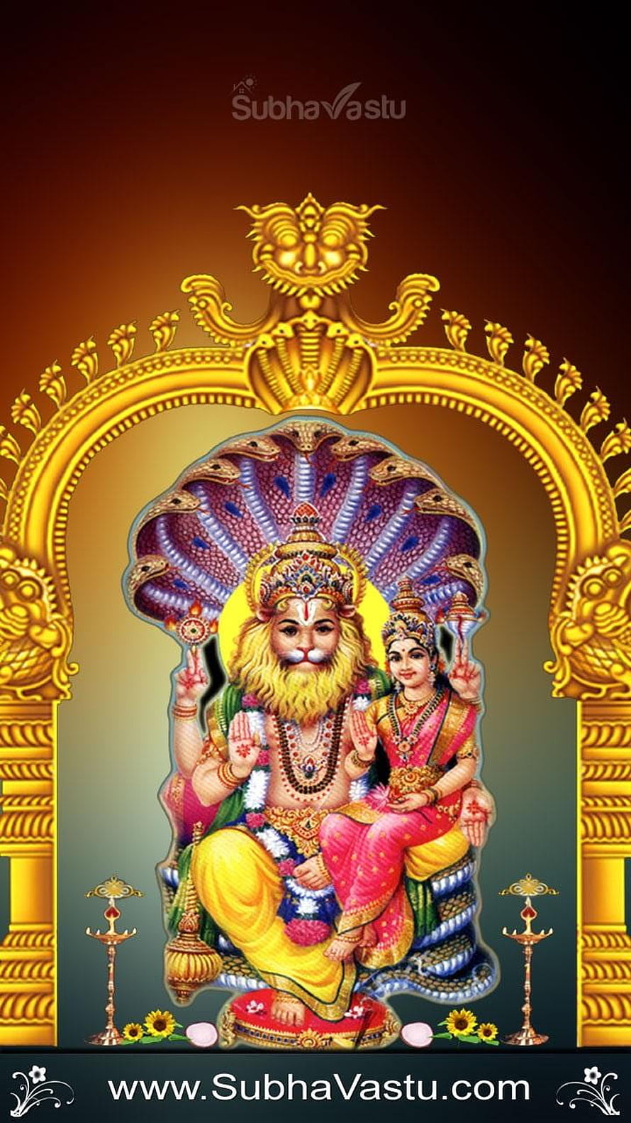 Lord Narasimha and Goddess Lakshmi Sitting Under Cobra Hood HD phone wallpaper