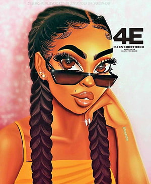 Stylized digital illustration of a woman with long braids and sunglasses resting her chin on her hand, Black Girl Cartoon, baddie black girl HD phone wallpaper