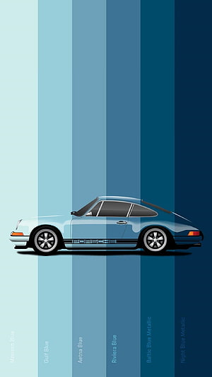 Porsche 911 Color Palette Wallpaper Featuring Meissen, Gulf, Aetna, Riviera, Baltic, and Night Blue Metallic Shades HD phone wallpaper