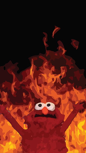Elmo Surrounded by Blazing Flames in Dramatic Digital Illustration HD phone wallpaper