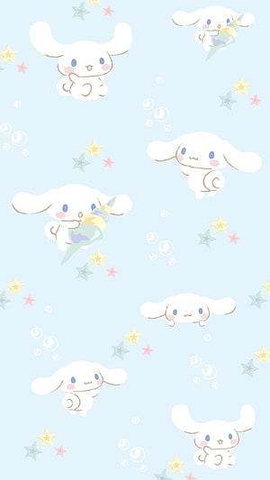 Cinnamoroll Cute Pattern Wallpaper with Stars and Bubbles on Light Blue Background HD phone wallpaper