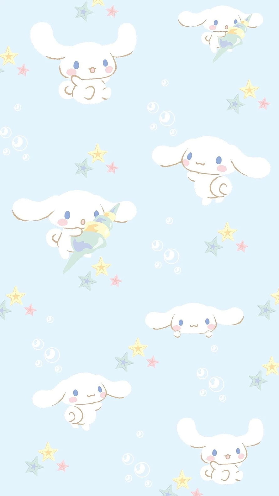 Cinnamoroll Cute Pattern Wallpaper with Stars and Bubbles on Light Blue Background HD phone wallpaper
