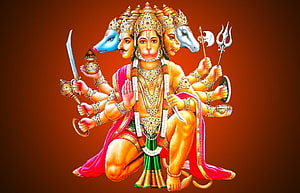 Panchmukhi Hanuman Wallpaper - Five-Faced Hindu Deity with Trishul and Sword, Lord Hanuman & Hanuman, hanuman HD wallpaper