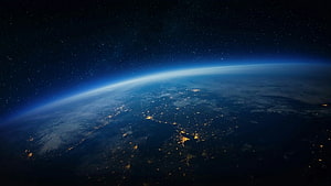 Earth From Space At Night With City Lights And Starry Sky HD wallpaper