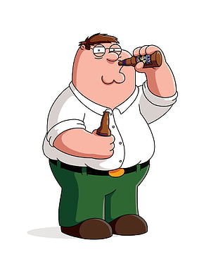 Peter Griffin from Family Guy drinking beer in white shirt and green pants HD phone wallpaper