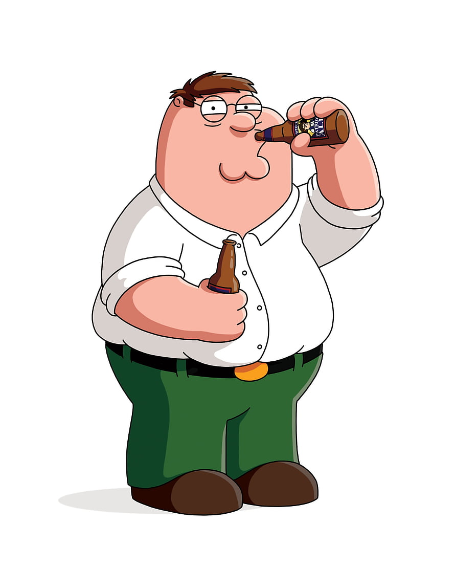 Peter Griffin from Family Guy drinking beer in white shirt and green pants HD phone wallpaper