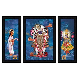 Lord Shrinathji with Yamunaji and Mahaprabhuji Triptych Wall Art HD phone wallpaper